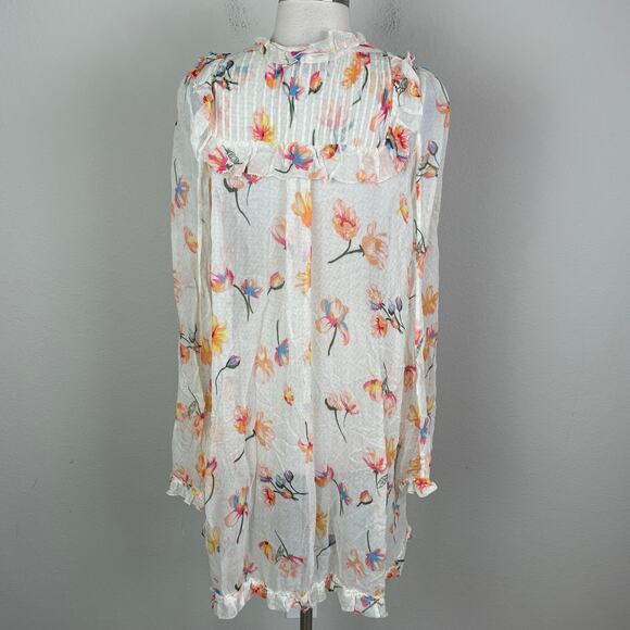 Zadig & Voltaire White Floral Ruffle Rackel Chiffon Long Sleeve Mini Dress Small - Picture 8 of 12